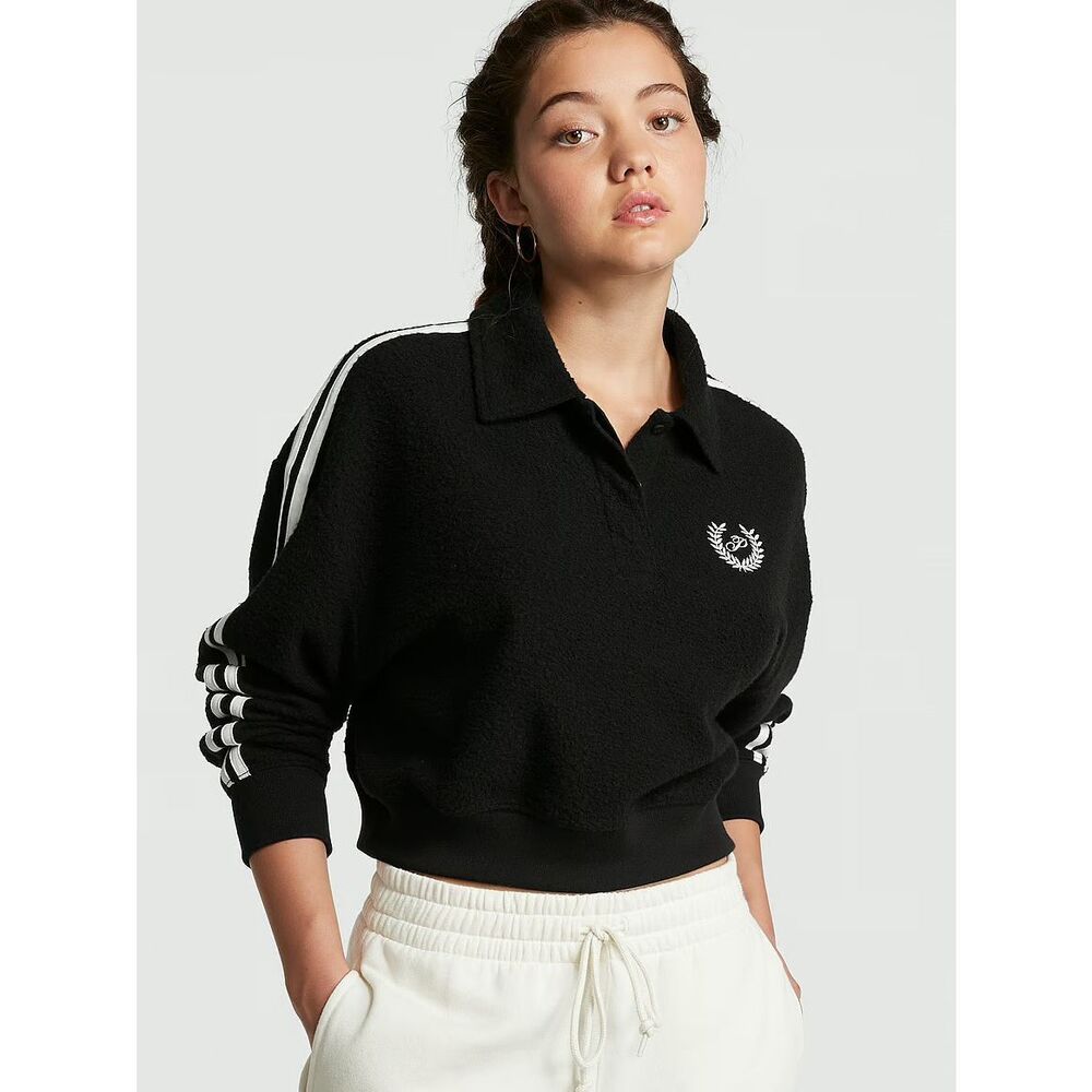 Victorias Secret Pink REVERSE FLEECE CROPPED POLO SWEATSHIRT XXL NWT